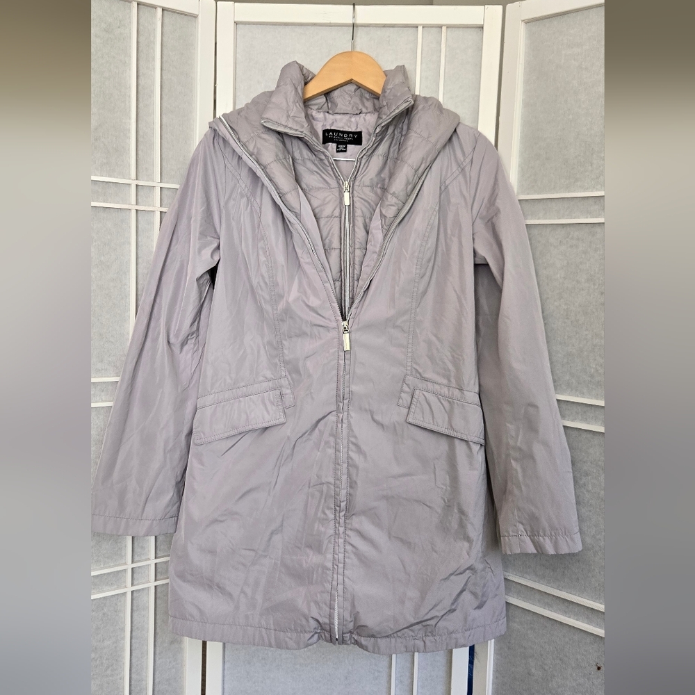 NWOT ! Laundry By Shelli Segal Women's Gray Hooded Trench Coat